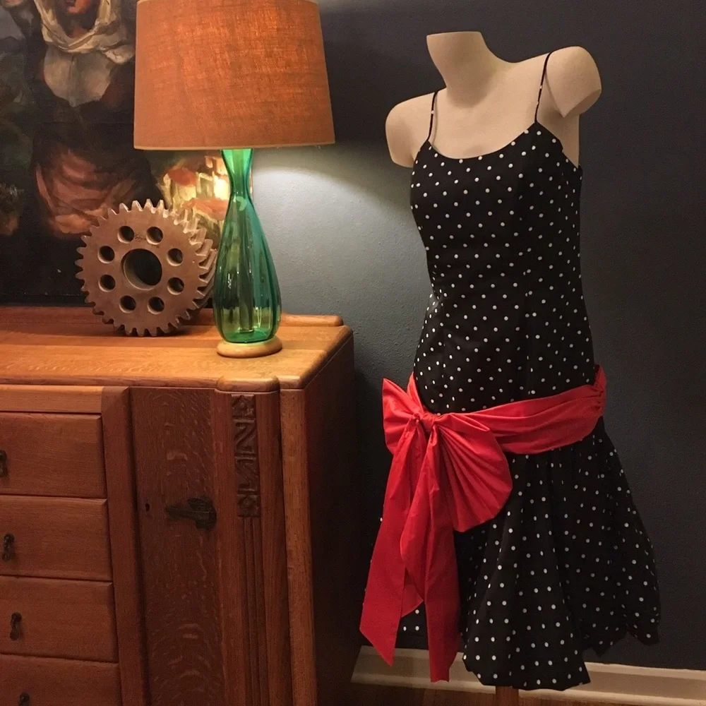Vintage 1980's Pantagis Polka Dot Party Dress - Picture 1 of 4